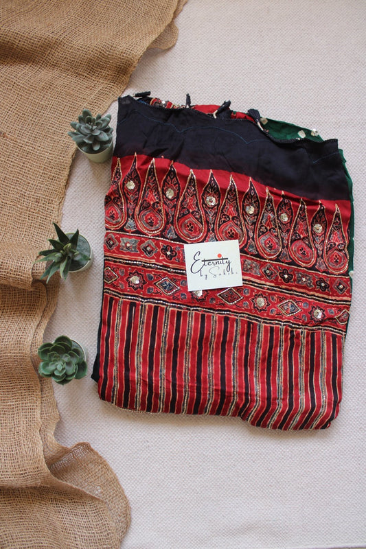 Green Bandhani Ajrakh Silk Handwork Saree - Eternity by Sakshi