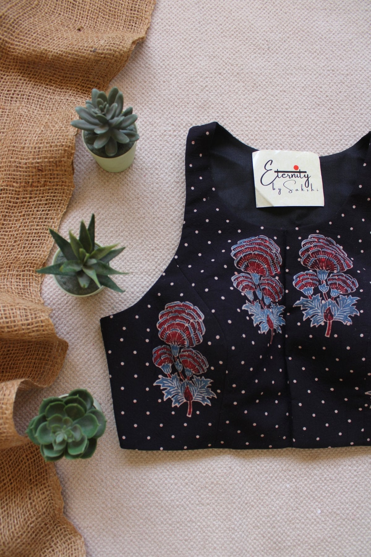 Gulmohar Black Ajrakh Blouse - Eternity by Sakshi
