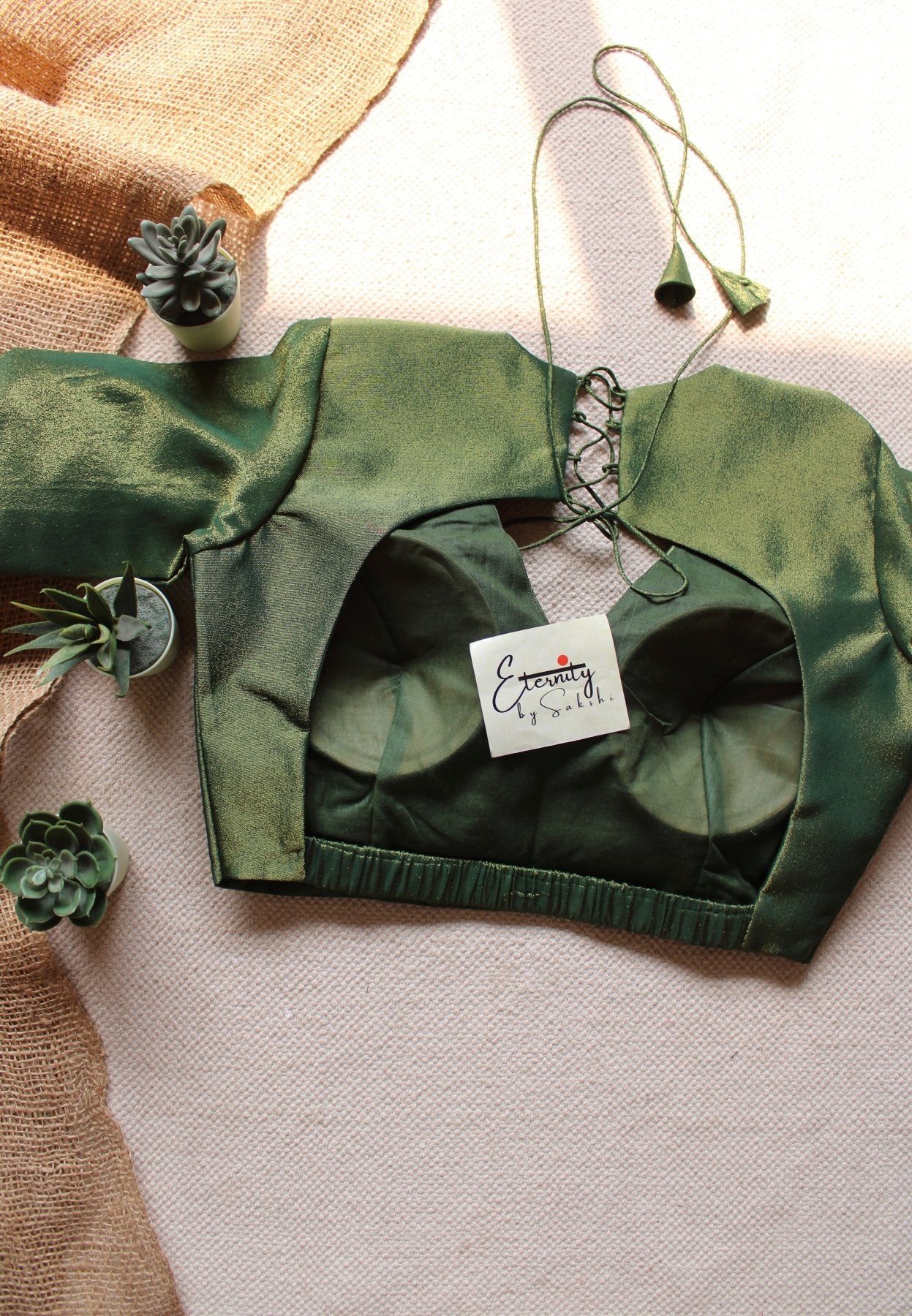 Green Tissue Elastic Blouse - Eternity by Sakshi