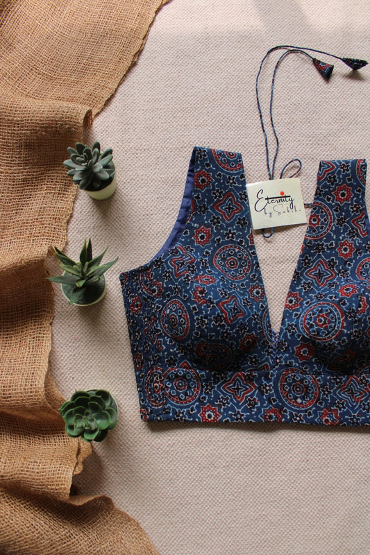 Indigo Ajrakh Strechable Blouse - Eternity by Sakshi