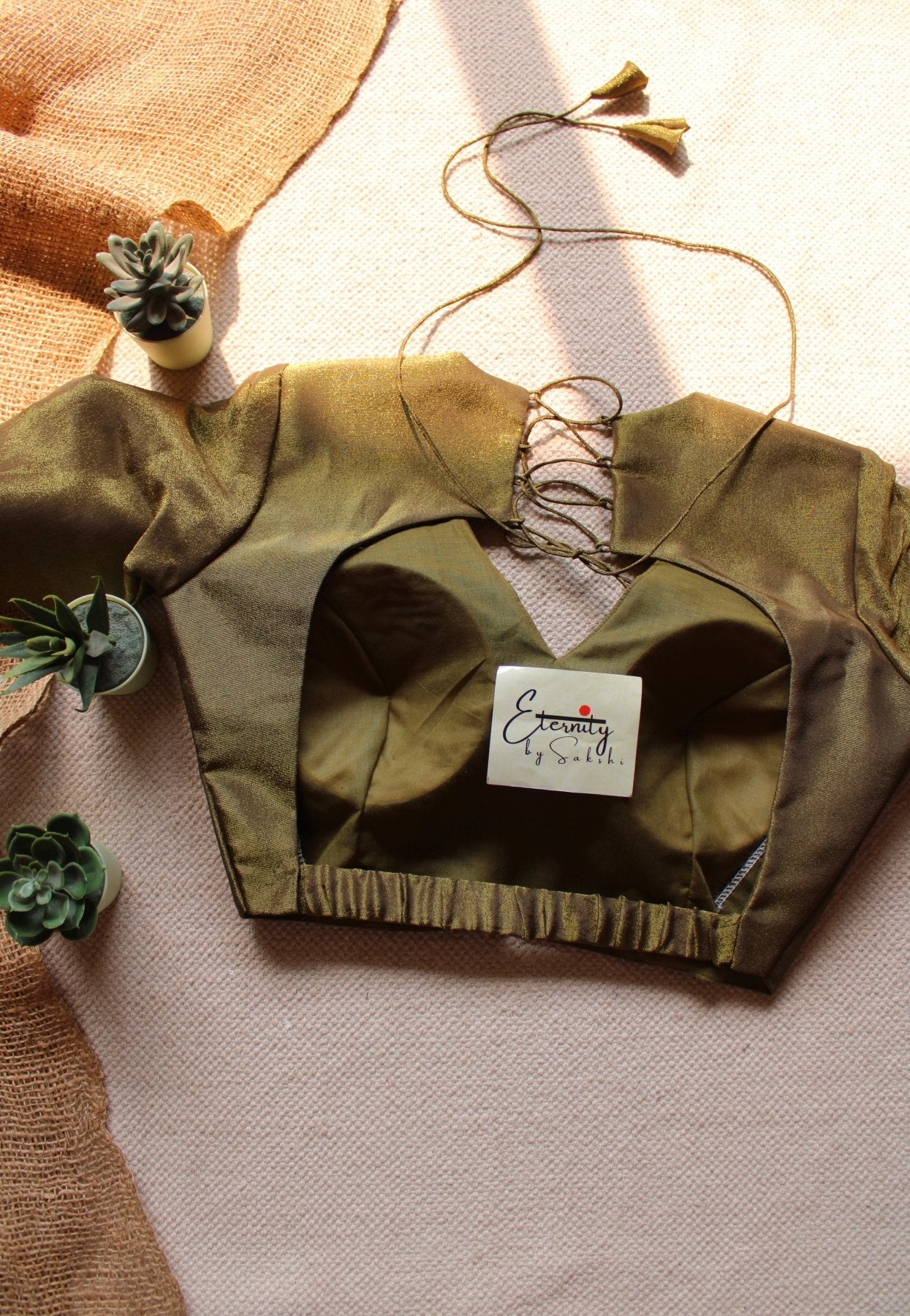 Mehendi Tissue Elastic Blouse - Eternity by Sakshi
