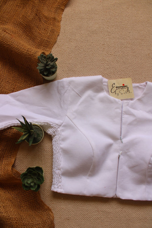 White Double Zip Mood With Sleeves Stretchable Blouse - Eternity by Sakshi