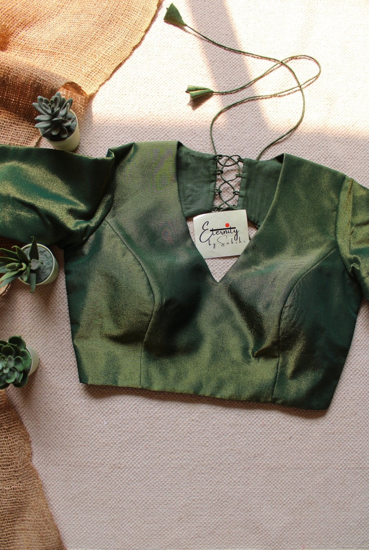 Green Tissue Elastic Blouse - Eternity by Sakshi