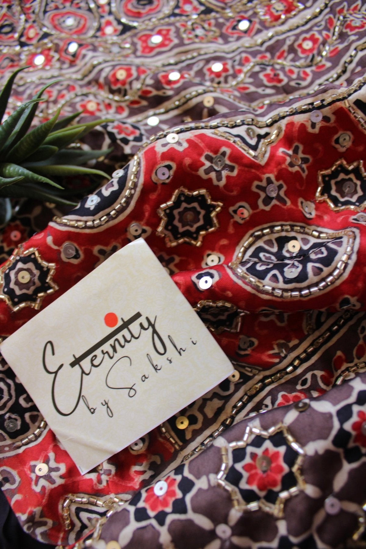 Black Ajrakh Silk Handwork Saree - Eternity by Sakshi