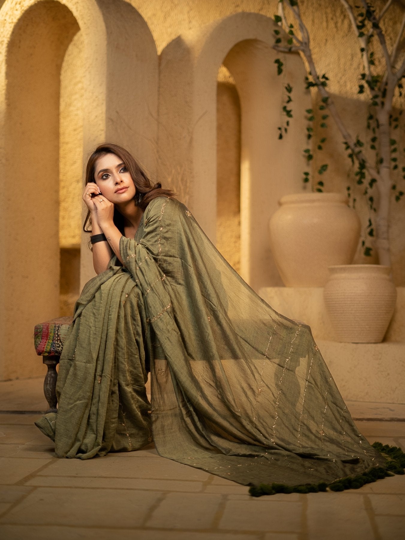 Olive Green Noor Saree - Eternity by Sakshi