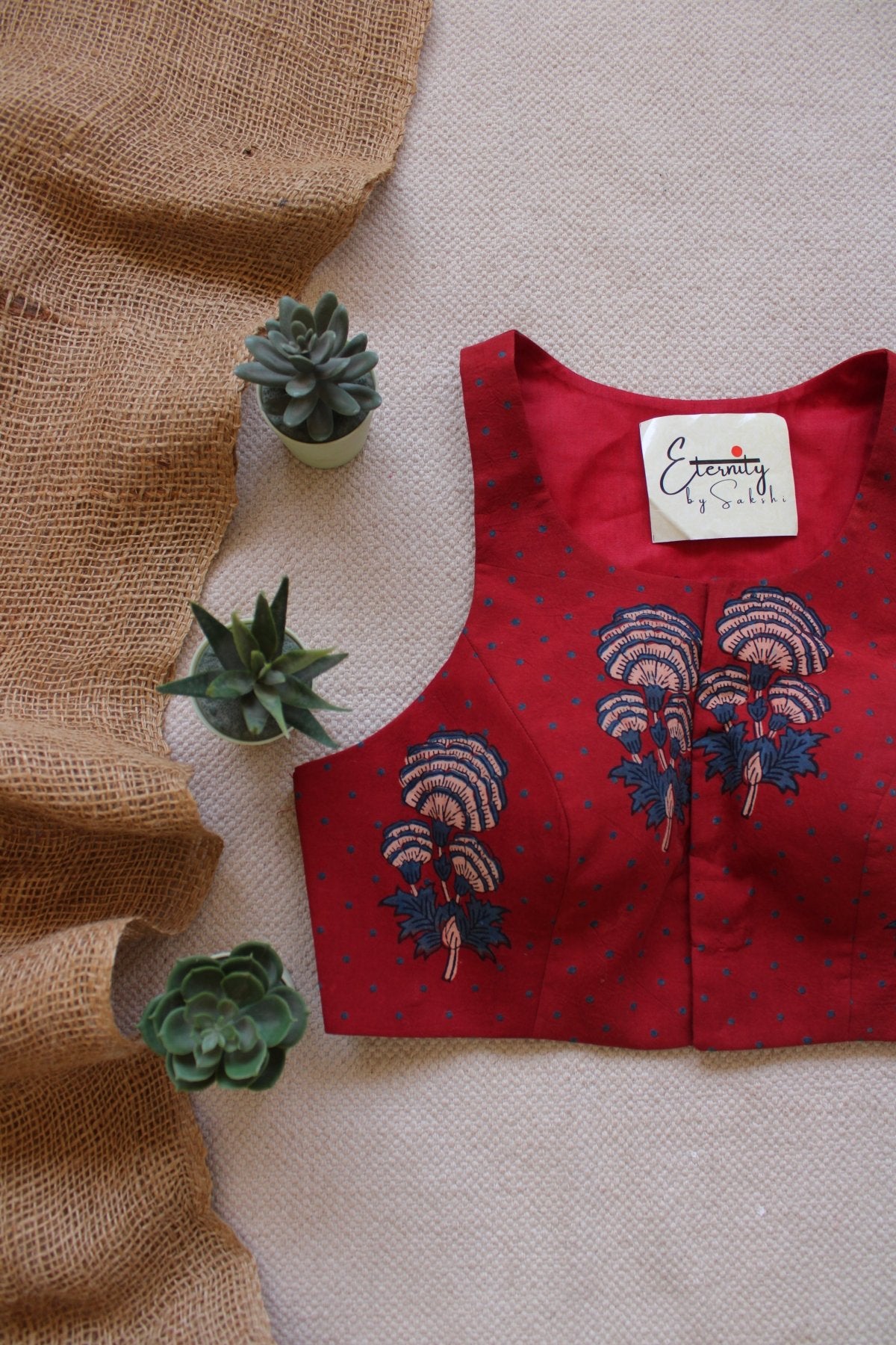 Gulmohar Maroon Ajrakh Blouse - Eternity by Sakshi