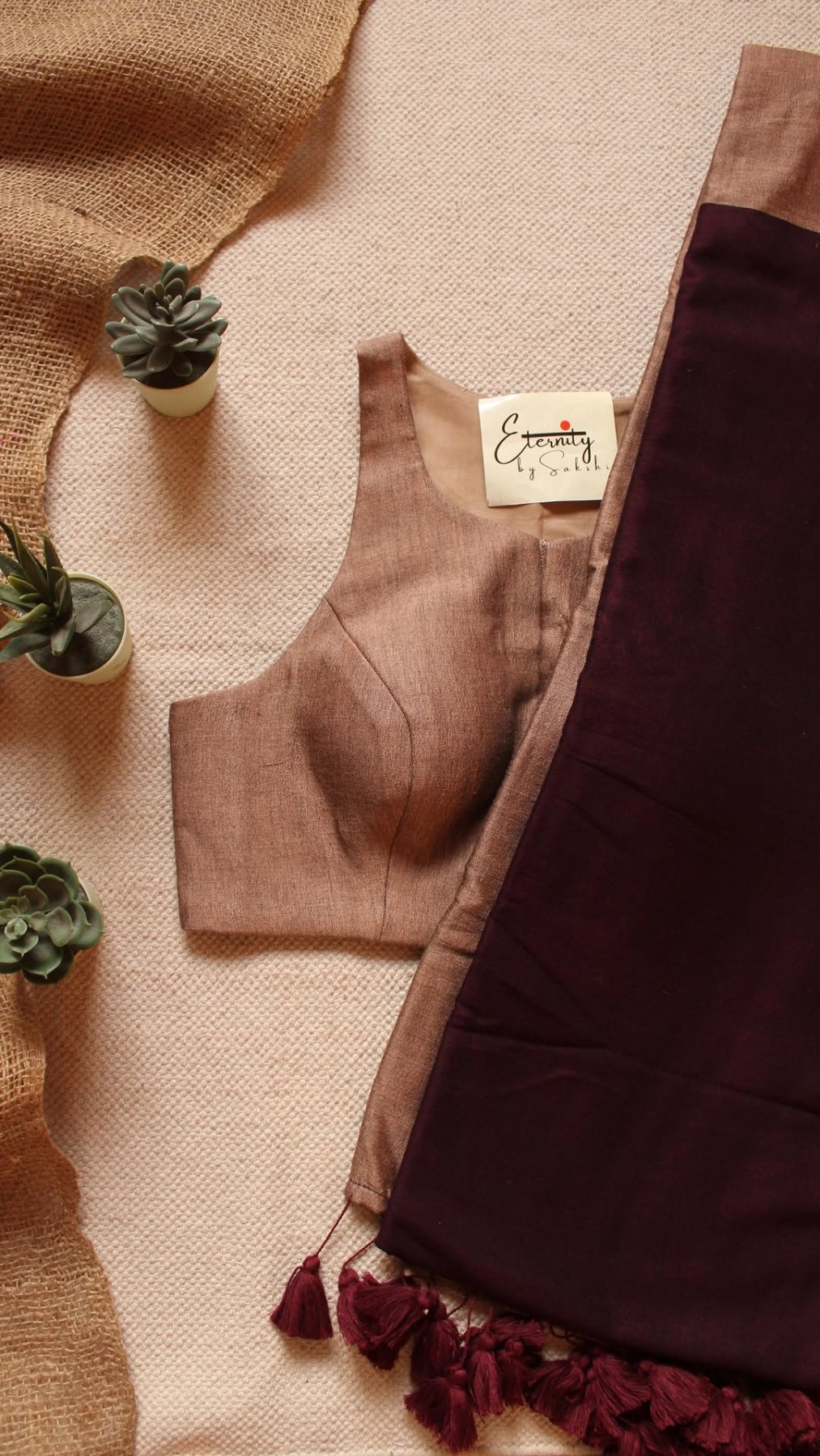 Mocha Office Saree + Mocha T - Cut Blouse Combo - Eternity by Sakshi