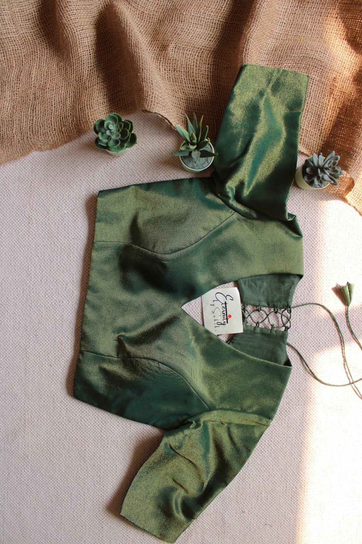 Green Tissue Elastic Blouse - Eternity by Sakshi