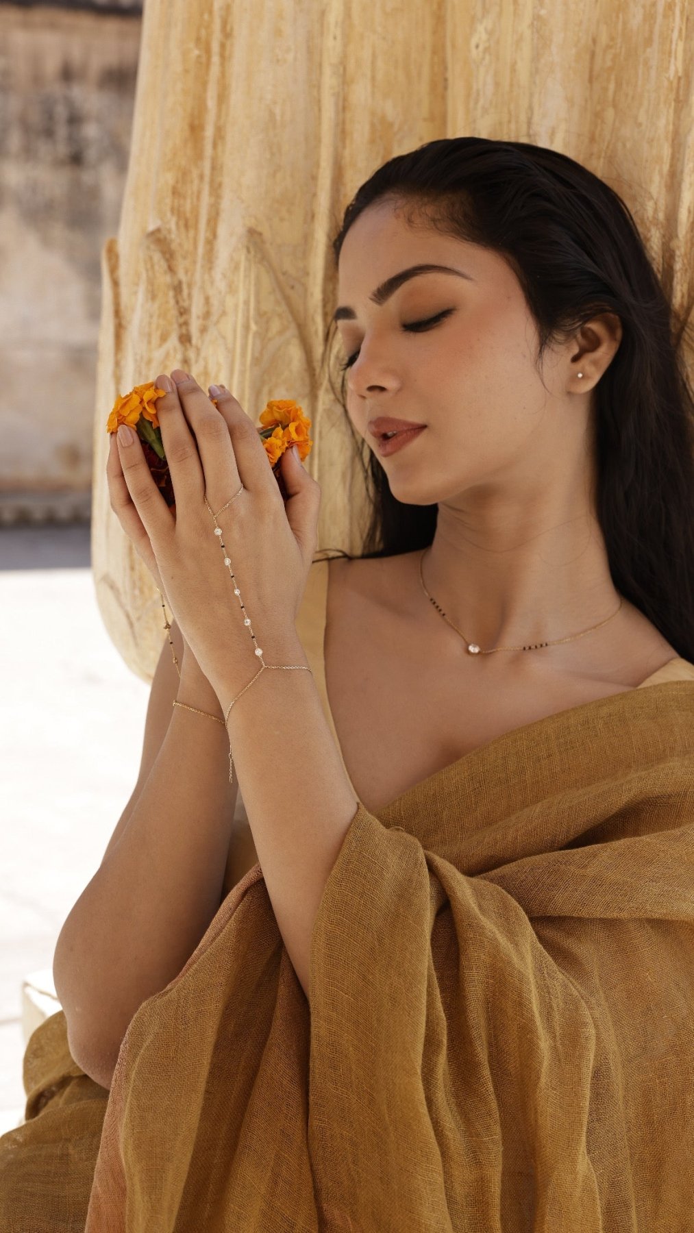 Dull Yellow Parijat Linen Saree - Eternity by Sakshi