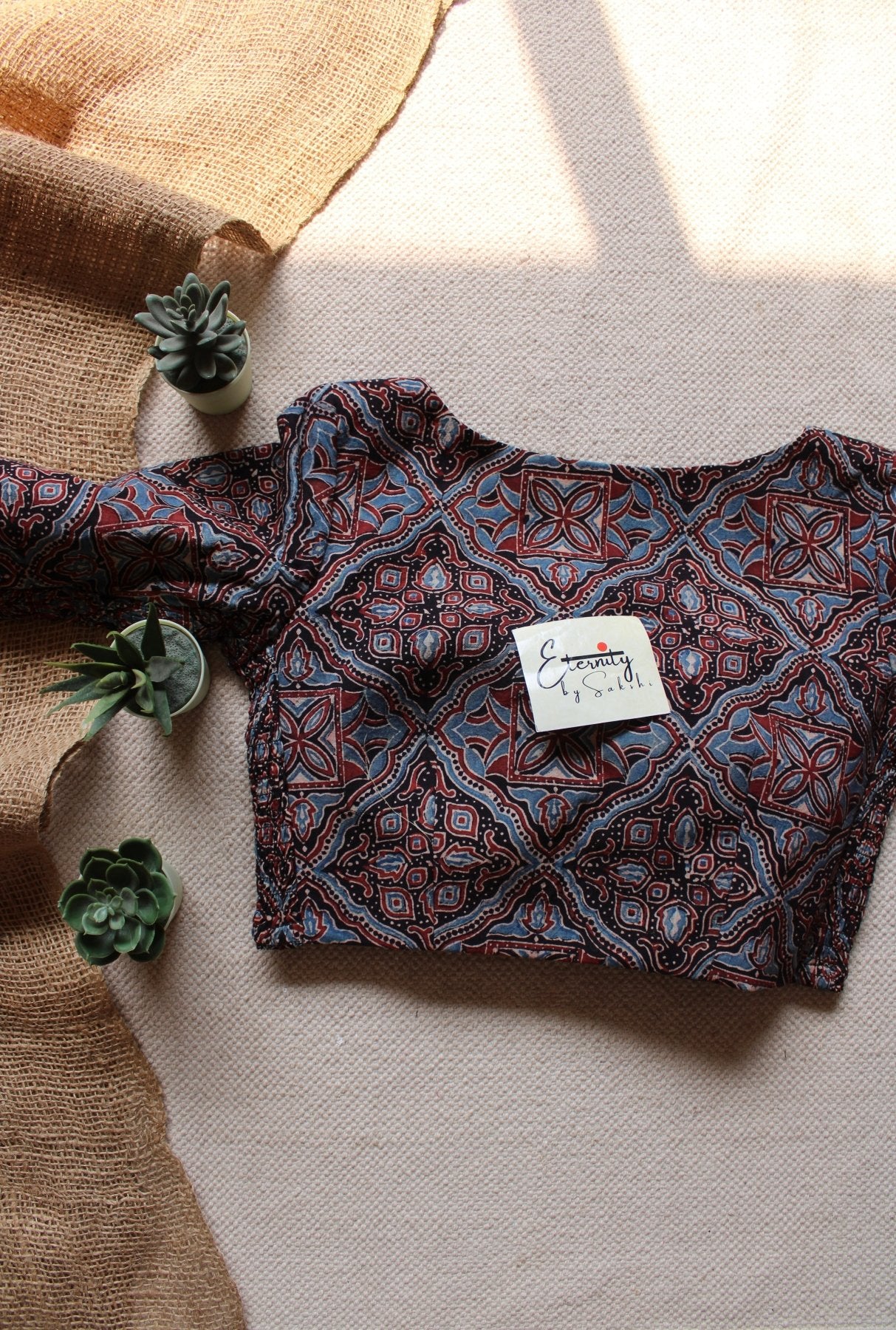 Black Bird Ajrakh Strechable Blouse - Eternity by Sakshi