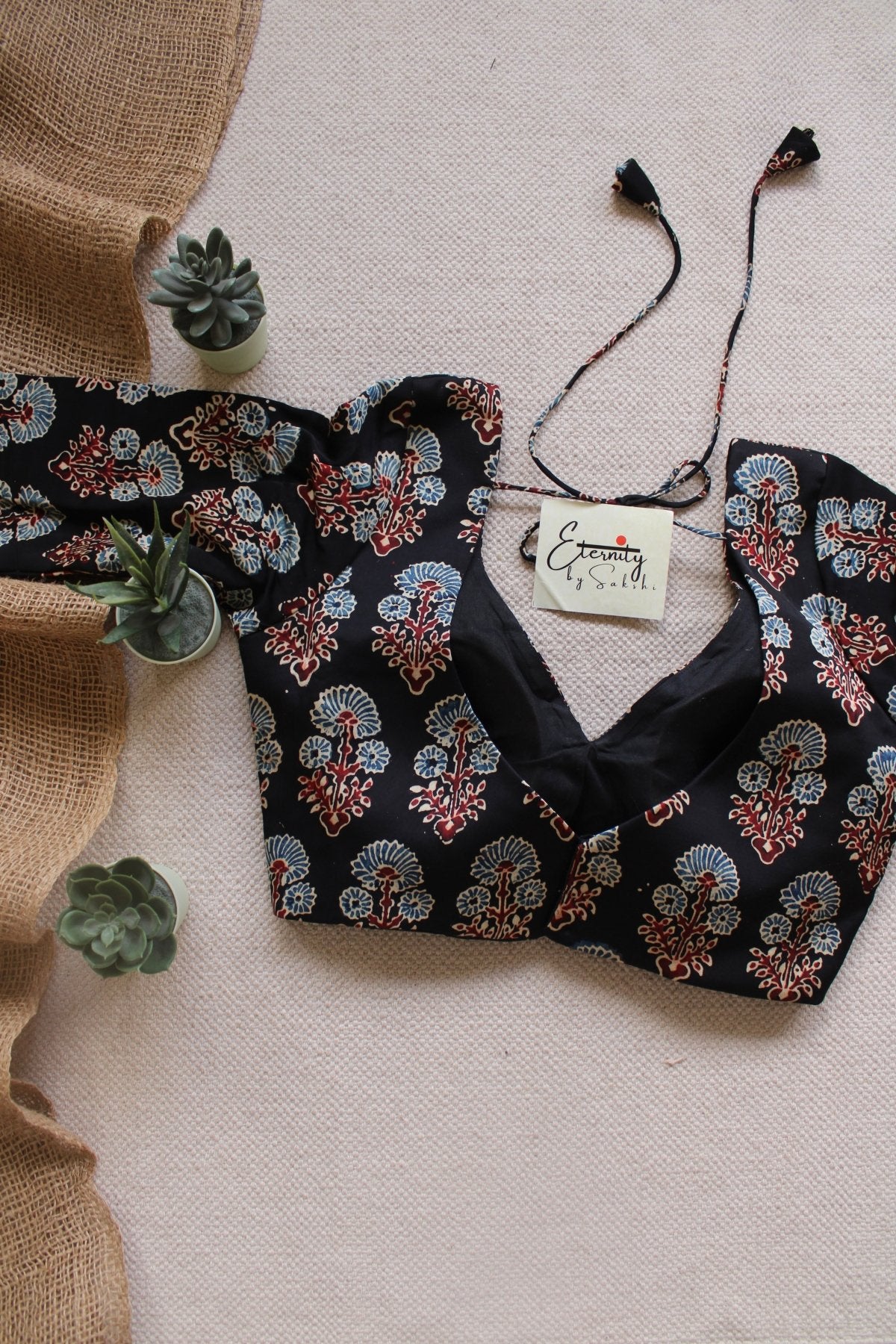 Black Ajrakh Silk Blouse - Eternity by Sakshi