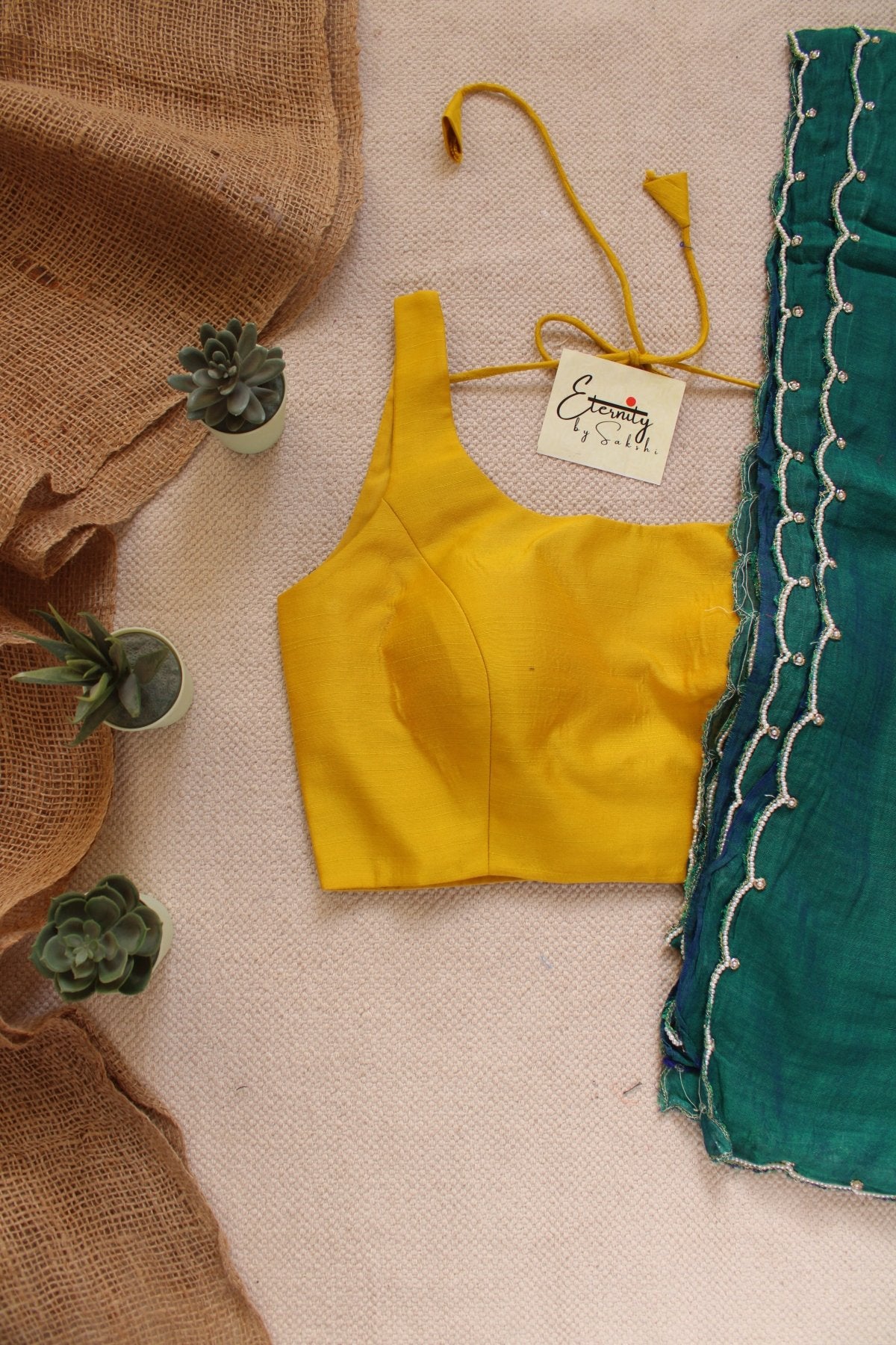 Peacock Pearl Saree + Yellow Noorie Blouse Combo - Eternity by Sakshi