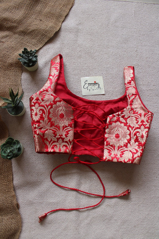 Red WaistCoat Backless Brocade Blouse - Eternity by Sakshi