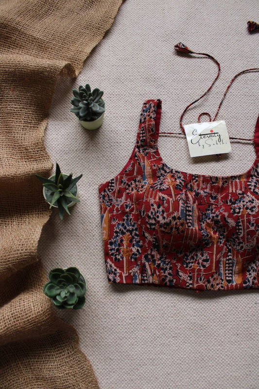 Brick Red Kalamkari Noorie Blouse - Eternity by Sakshi