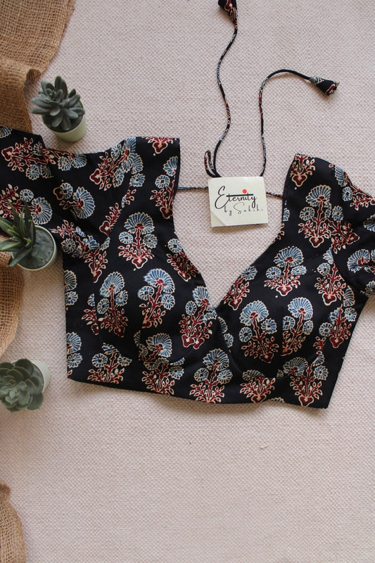 Black Ajrakh Silk Blouse - Eternity by Sakshi