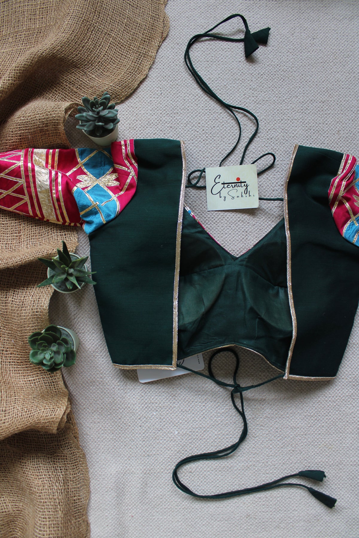 Green Pink Gottapatti Limited Navratri Patch Blouse