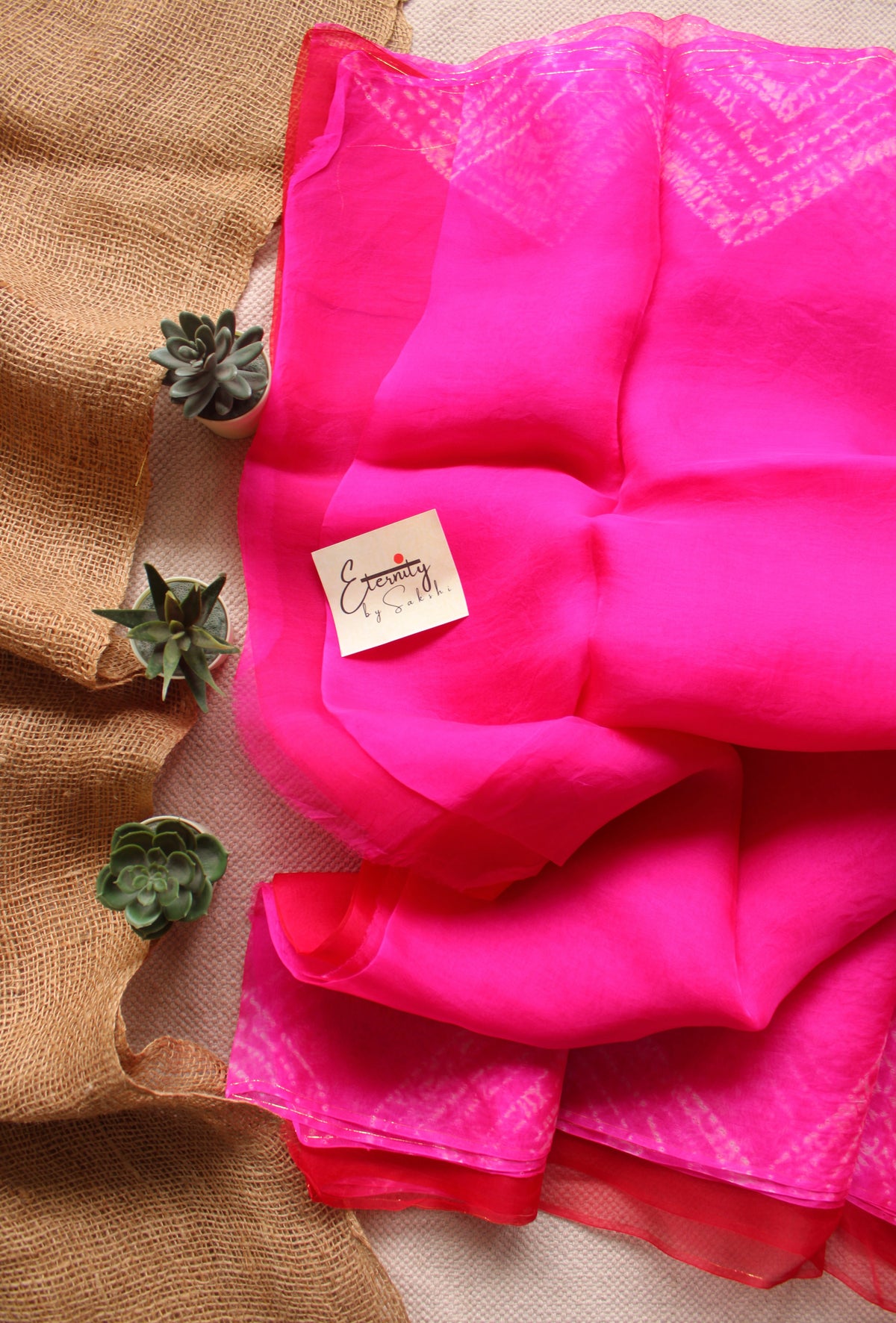 Pink and Red Organza Saree