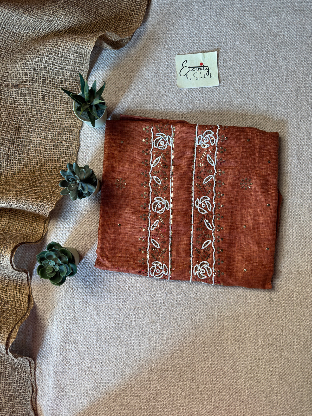 Burnt Orange Rose Linen Unstitched Mens Kurta Fabric