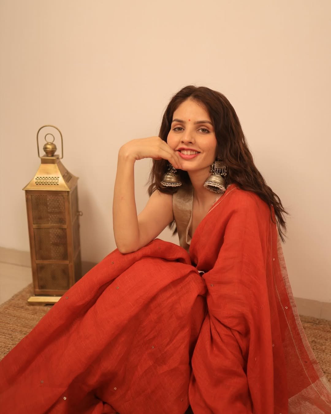 Rust Orange Raina Linen Saree - Eternity by Sakshi