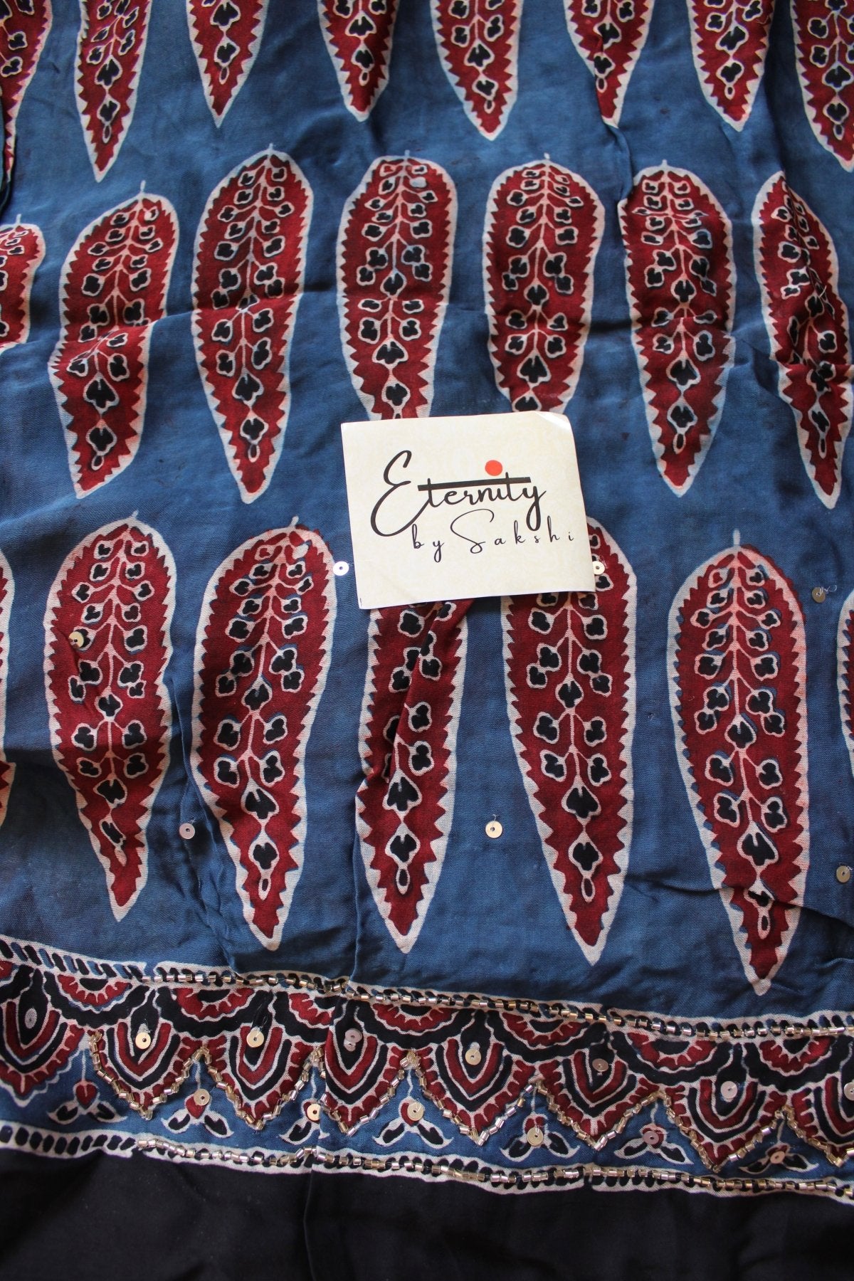 Vintage Ajrakh Silk Handwork Saree - Eternity by Sakshi