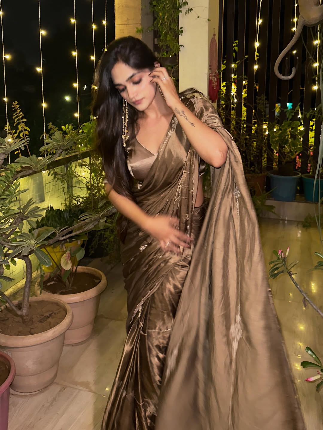 Cappuccino Modal Handwork Saree