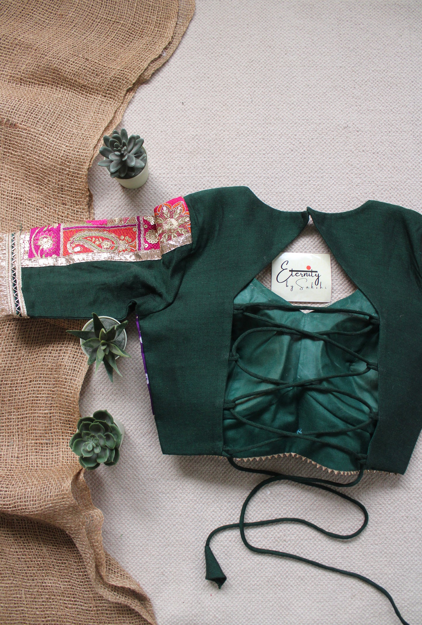 Gehraai Bandhani Multicolor Purple Green Patch Blouse