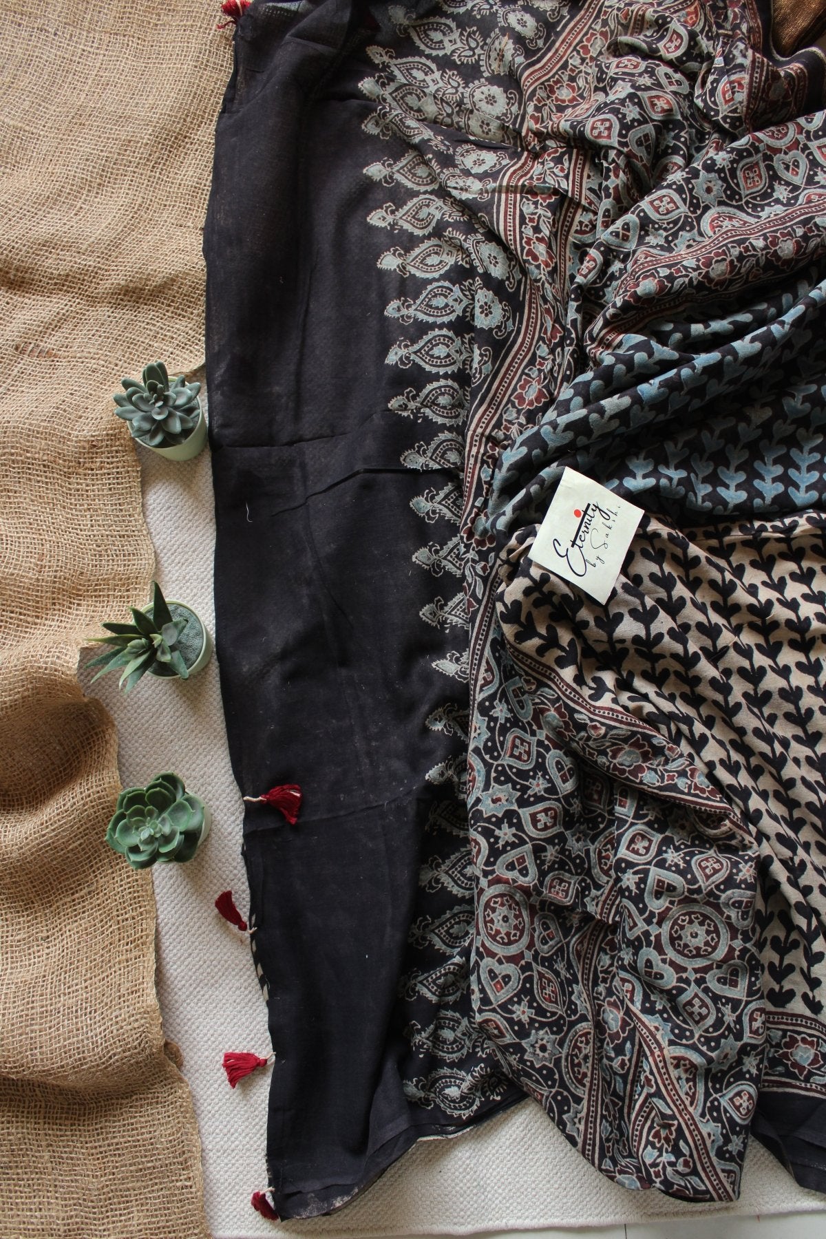 Black Ajrakh Saree - Eternity by Sakshi
