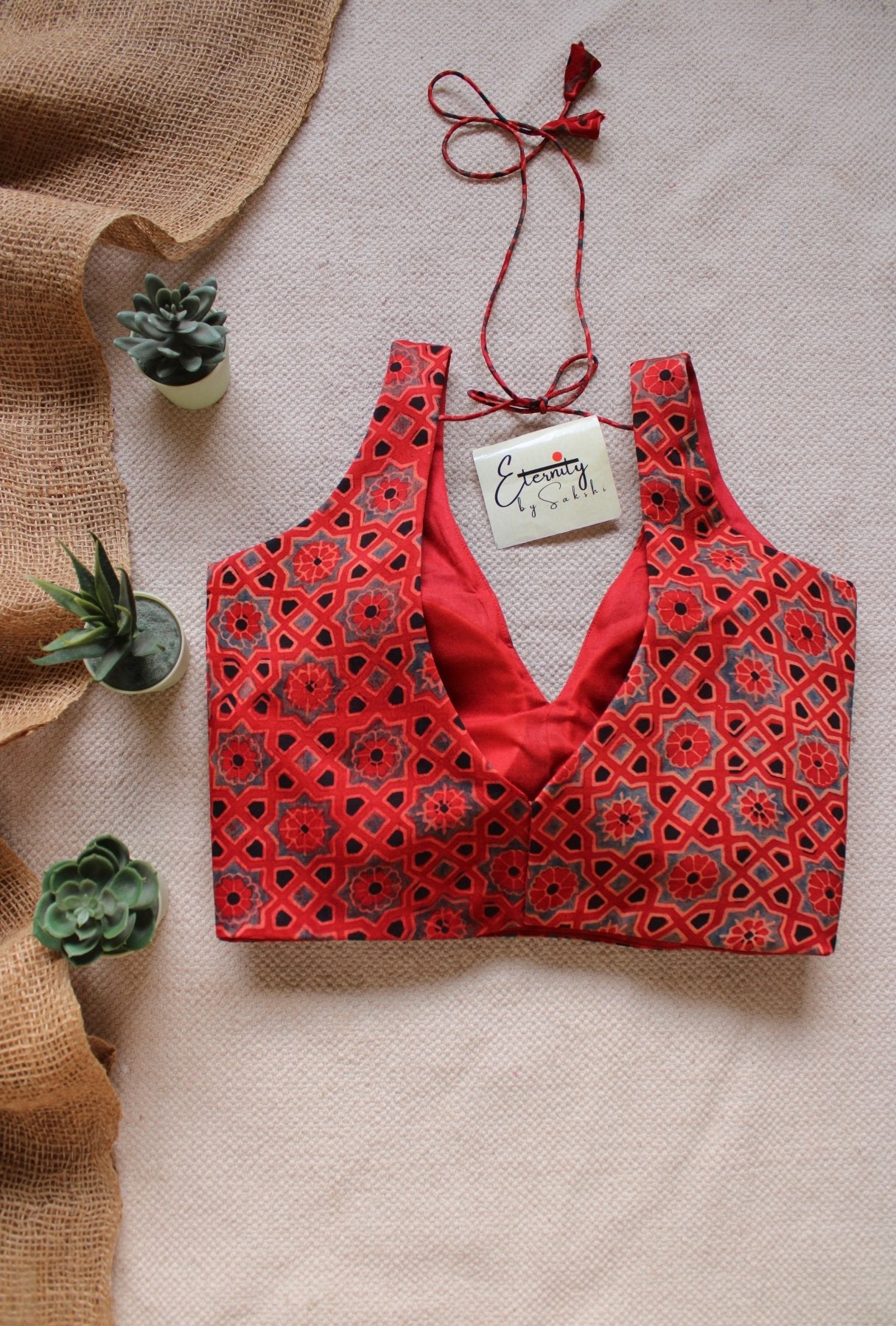 Brick Red Modal Ajrakh Blouse - Eternity by Sakshi
