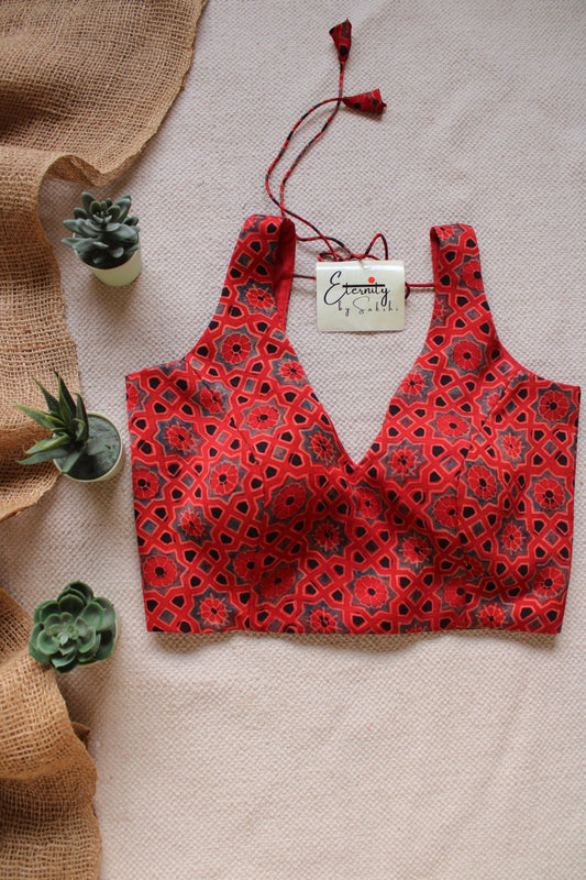 Brick Red Modal Ajrakh Blouse - Eternity by Sakshi
