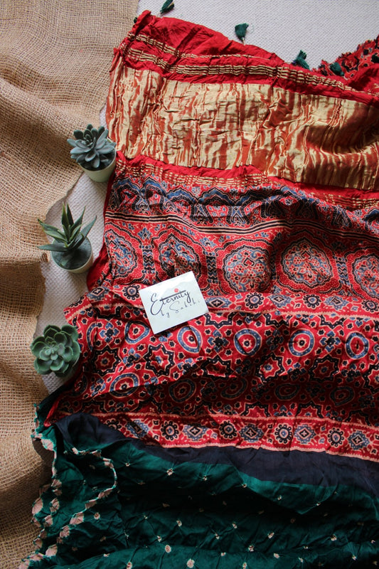 Green with Red Modal Bandhani Saree - Eternity by Sakshi