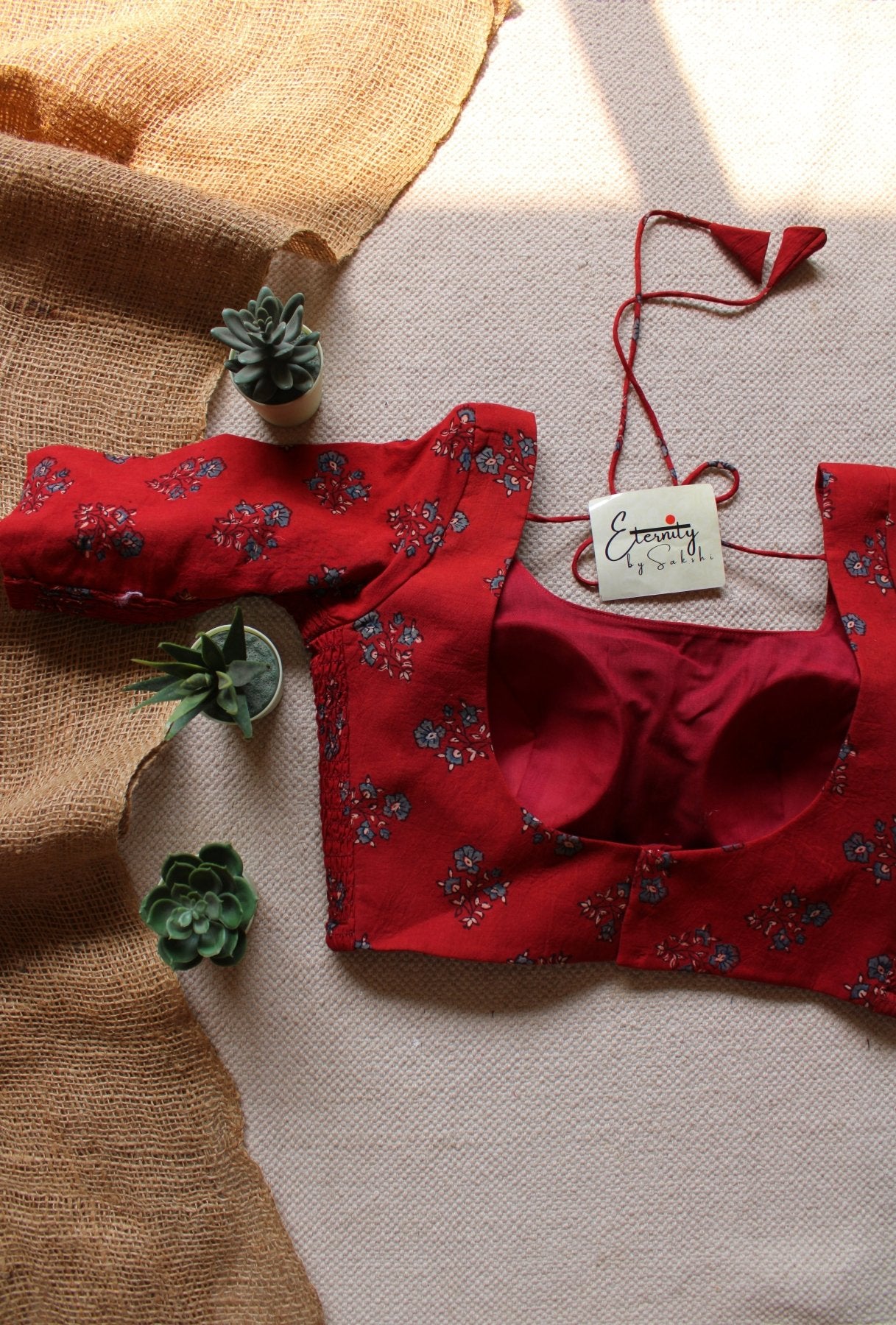 Brick Red Ajrakh Strechable Blouse - Eternity by Sakshi