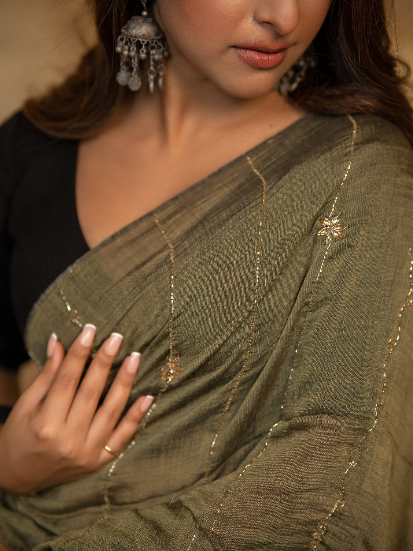 Olive Green Noor Saree - Eternity by Sakshi