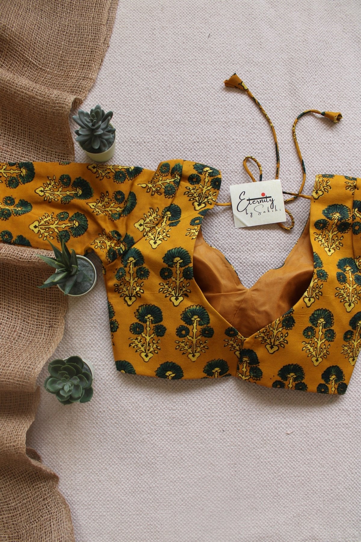 Yellow Ajrakh Silk Blouse - Eternity by Sakshi