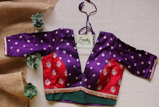 Purple Modal Bandhani Saree + Purple Bandhani Blouse Combo - Eternity by Sakshi