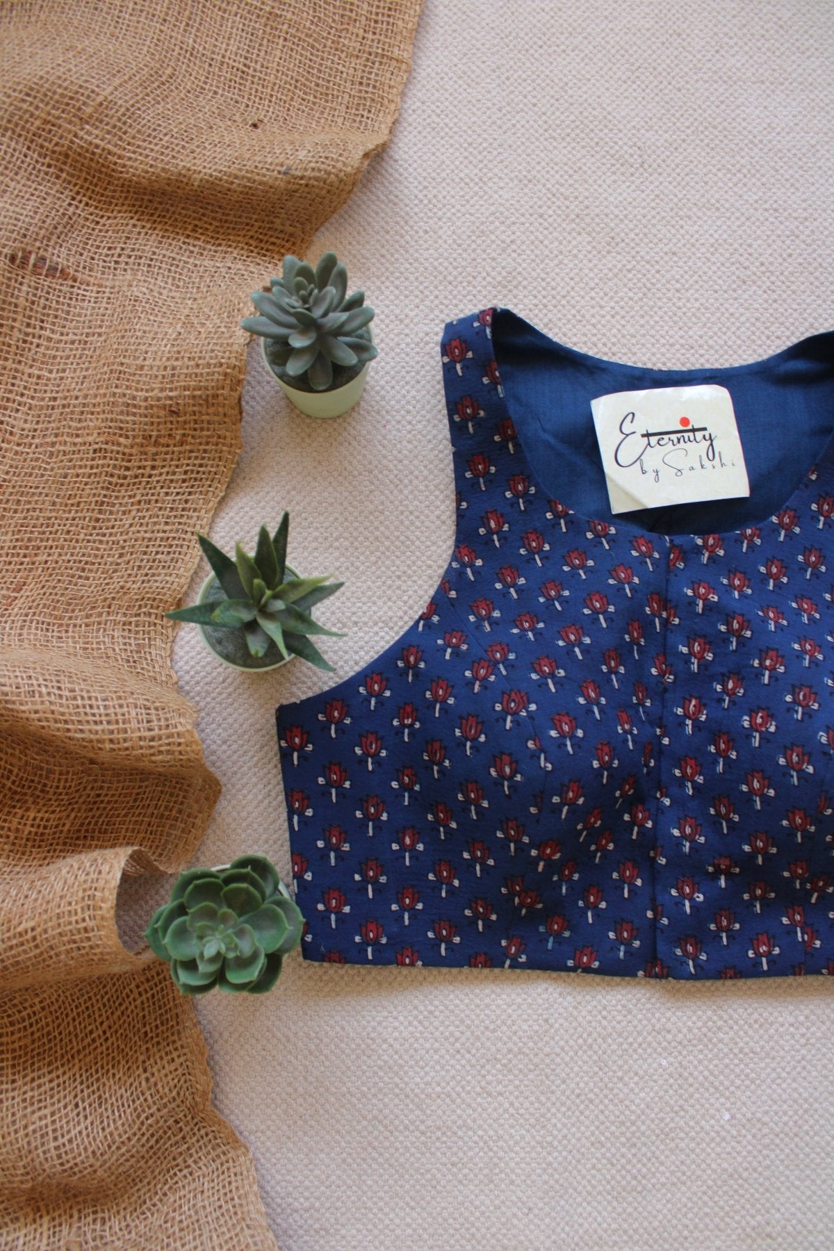 Gulmohar Indigo Ajrakh Blouse - Eternity by Sakshi