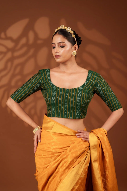 Green Ikat With Sleeves Blouse - Eternity by Sakshi