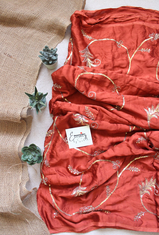 Burnt Orange Saundarya Modal Silk Handwork Saree - Eternity by Sakshi