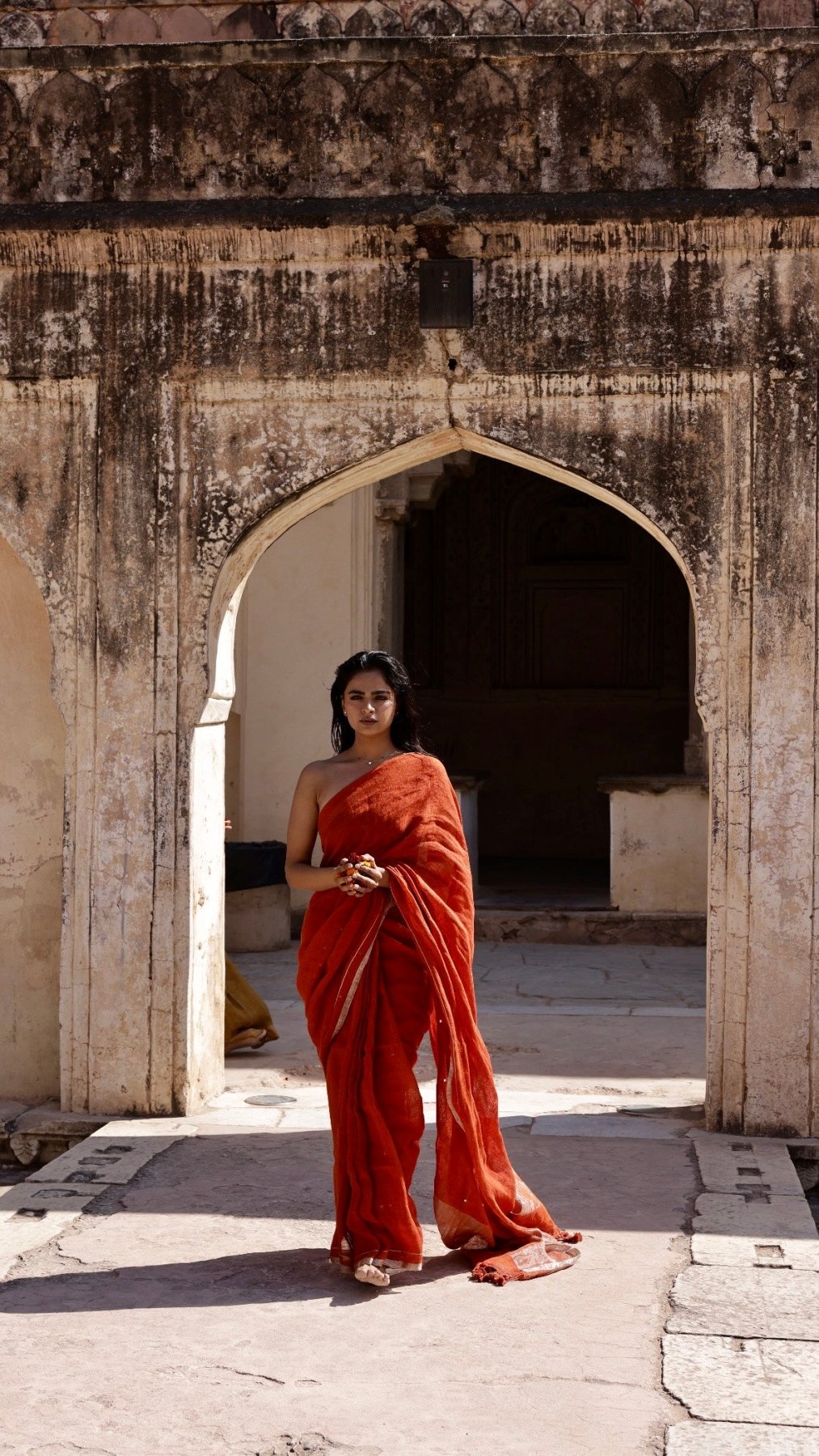Rust Orange Raina Linen Saree - Eternity by Sakshi