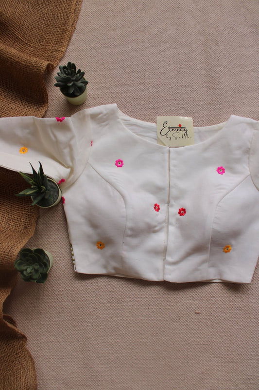 White Machine Embroidery Blouse - Eternity by Sakshi