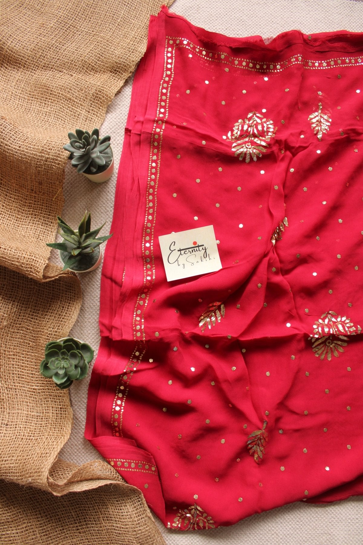 Rose Red Kamdani Mukesh Handwork Saree - Eternity by Sakshi