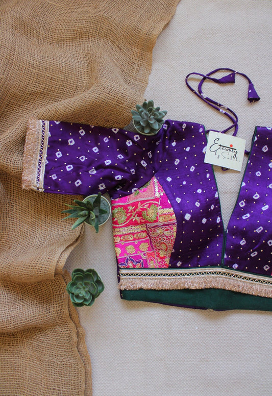 Purple Bandhani Pink Patch Blouse - Eternity by Sakshi