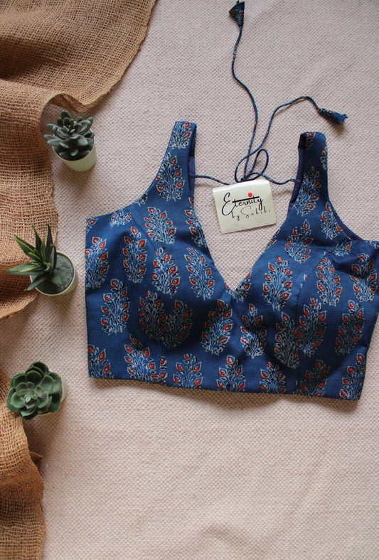 Indigo Blue Modal Ajrakh Blouse - Eternity by Sakshi
