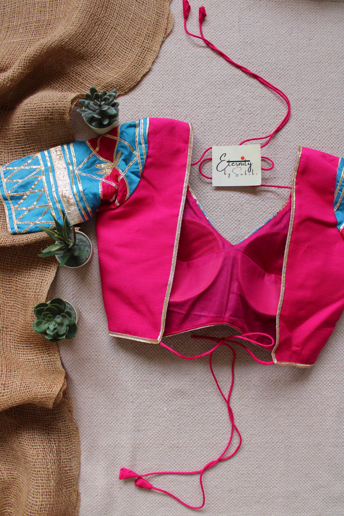 Pink Blue Gottapatti Limited Navratri Patch Blouse