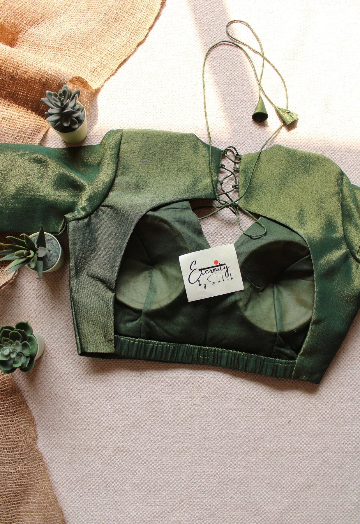 Green Tissue Elastic Blouse - Eternity by Sakshi