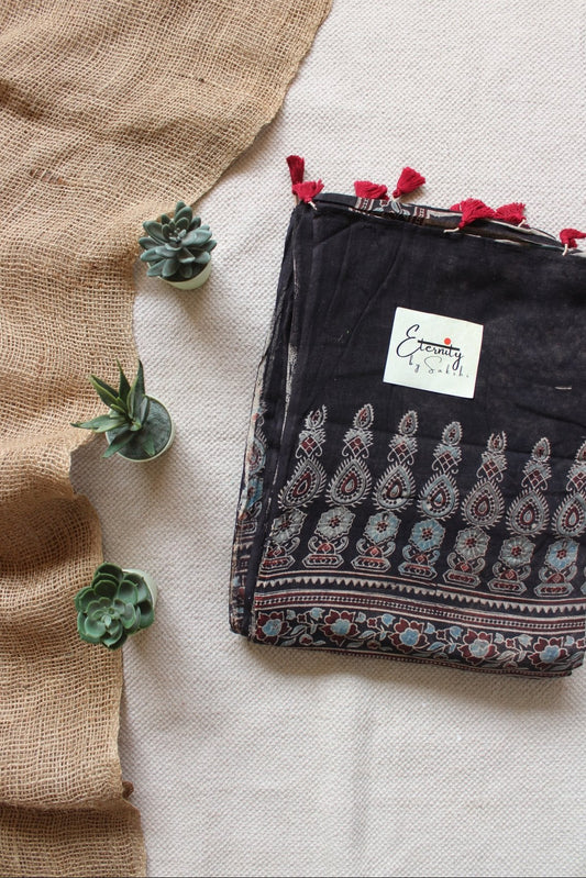 Black Ajrakh Saree - Eternity by Sakshi