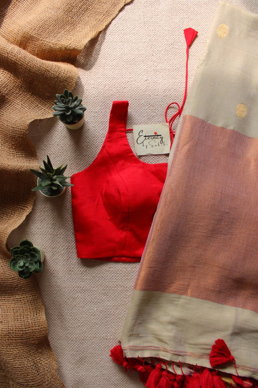 Matcha Polka Saree + Red Noorie Blouse Combo - Eternity by Sakshi