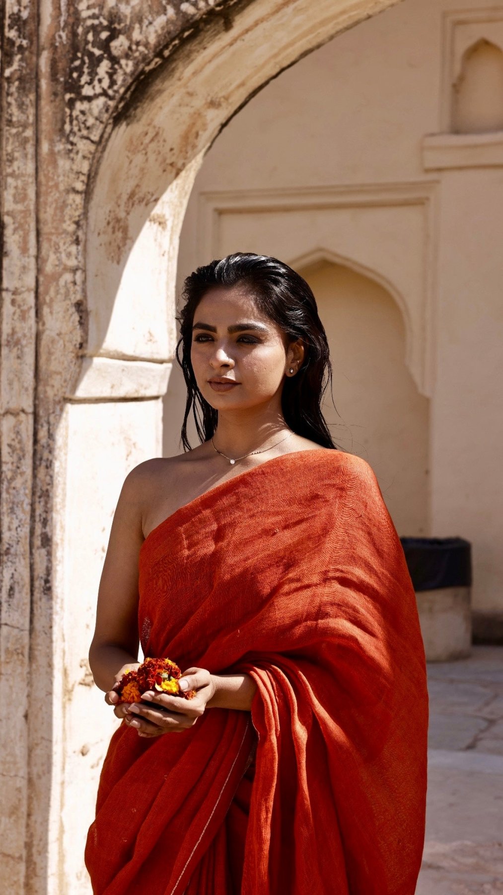 Rust Orange Raina Linen Saree - Eternity by Sakshi