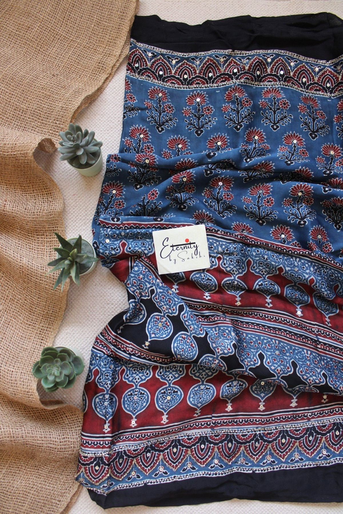 Vintage Ajrakh Silk Handwork Saree - Eternity by Sakshi