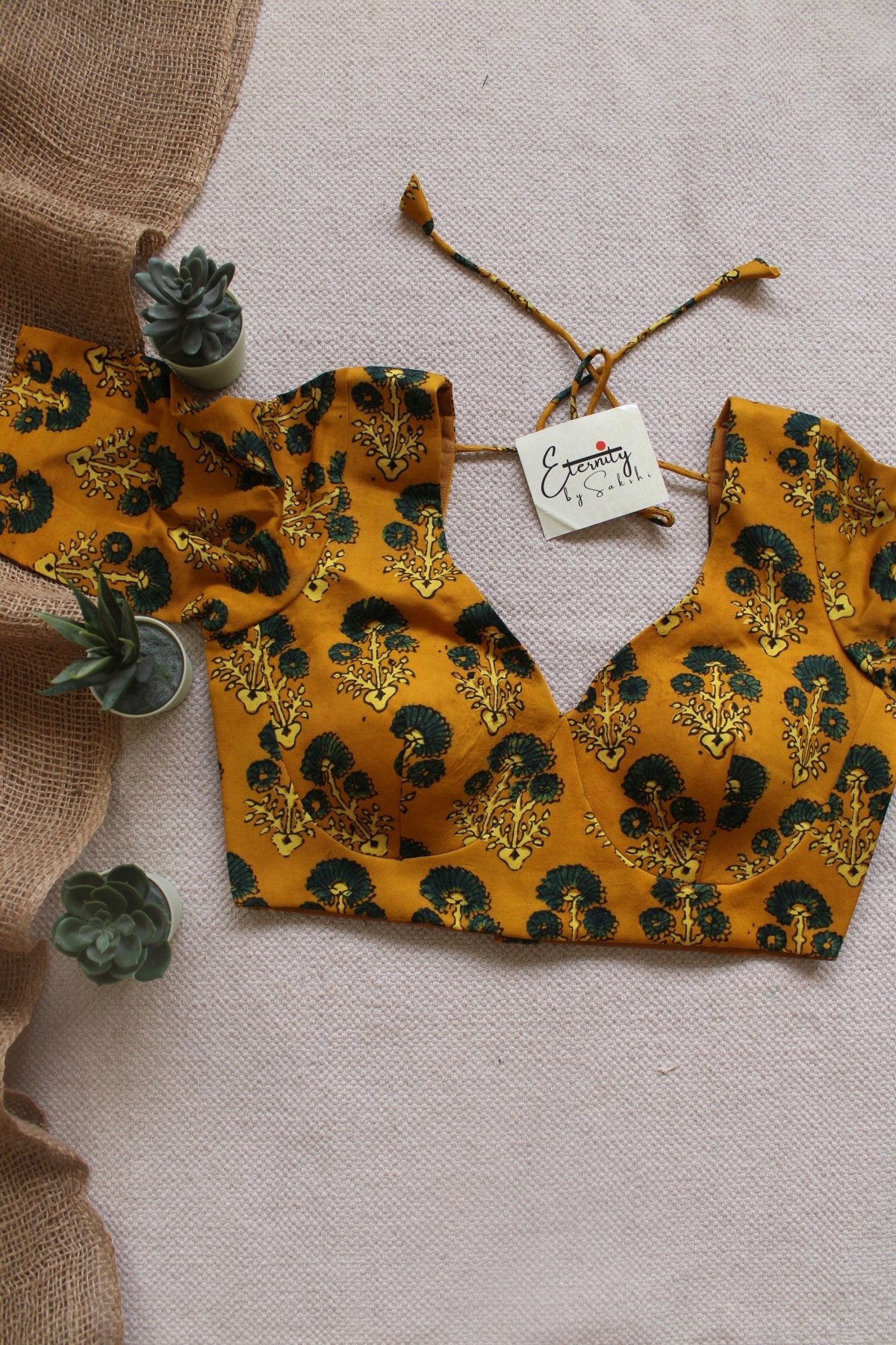 Yellow Ajrakh Silk Blouse - Eternity by Sakshi