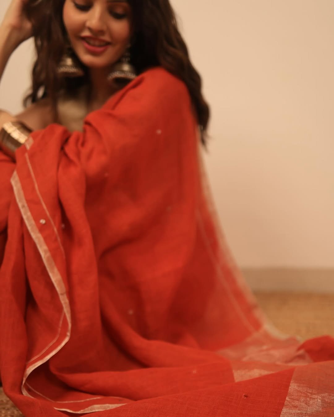 Rust Orange Raina Linen Saree - Eternity by Sakshi